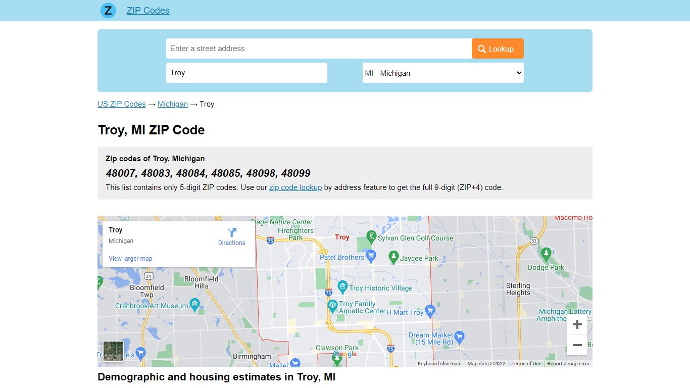 Troy, Michigan ZIP Codes