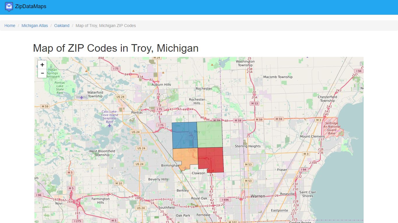 Map of All ZIP Codes in Troy, Michigan - Updated August 2022