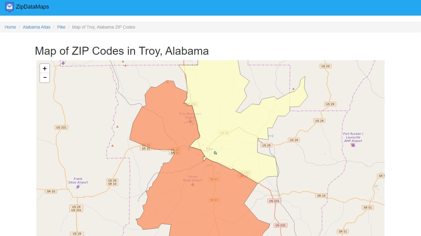 Map of All ZIP Codes in Troy, Alabama - Updated June 2022